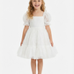 Puff Short Sleeves Tulle Bow Flower Girl Dress Birthday Party Dresses