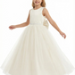 Lovely Beads Tulle Bow Knot Floor-Length Flower Girl Dress Birthday Party Dresses