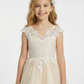 Applique Cap Sleeves V-neck Floor-Length Flower Girl Dress Birthday Party Dresses