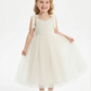 Lace Trim A-Line Flower Tulle Dress Cute Sleeveless Flower Girl Dress with Bow Accents