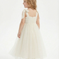 Lace Trim A-Line Flower Tulle Dress Cute Sleeveless Flower Girl Dress with Bow Accents