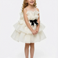 Sleeveless Sheer Neck Ruffled Tulle Flower Girl Dress Cute Puffy Tiered Dress with Bow Detail