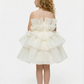 Sleeveless Sheer Neck Ruffled Tulle Flower Girl Dress Cute Puffy Tiered Dress with Bow Detail