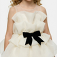Sleeveless Sheer Neck Ruffled Tulle Flower Girl Dress Cute Puffy Tiered Dress with Bow Detail