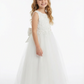 Sleeveless Round Neck Lace Embroidered Tulle Flower Girl Dress Cute A-Line Dress with Bow Back