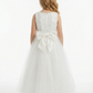 Sleeveless Round Neck Lace Embroidered Tulle Flower Girl Dress Cute A-Line Dress with Bow Back