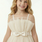 Spaghetti Strap Ruffled Tulle Flower Girl Dress Cute Tiered A-Line Dress with Bow Waist Detail