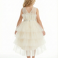 Sleeveless Sheer Neck Ruffled Tulle Flower Girl Dress Cute High-Low Tiered Dress with Pearl Waist
