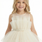 Sleeveless Sheer Neck Ruffled Tulle Flower Girl Dress Cute High-Low Tiered Dress with Pearl Waist
