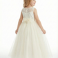 Sleeveless Round Neck Lace Sequin Tulle Flower Girl Dress Cute A-Line Flowy Dress with Bow Detail
