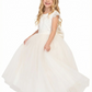 Short Lace Sleeve Round Neck Tulle Flower Girl Dress Cute A-Line Gown with Back Bow & V-Back Detail
