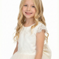 Short Lace Sleeve Round Neck Tulle Flower Girl Dress Cute A-Line Gown with Back Bow & V-Back Detail