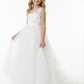 Sheer Neck Sleeveless Lace Tulle Flower Girl Dress Cute A-Line Gown with Back Bow & Train Detail