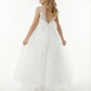 Sheer Neck Sleeveless Lace Tulle Flower Girl Dress Cute A-Line Gown with Back Bow & Train Detail