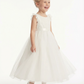 Round Neck Ruffled Lace Sleeve Tulle Flower Girl Dress Cute A-Line Gown with Satin Bow Waist
