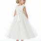 Round Neck Ruffled Lace Sleeve Tulle Flower Girl Dress Cute A-Line Gown with Satin Bow Waist