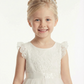 Round Neck Ruffled Lace Sleeve Tulle Flower Girl Dress Cute A-Line Gown with Satin Bow Waist