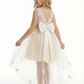 V-Neck Sleeveless Floral Lace Tulle Flower Girl Dress Cute High-Low Gown with Back Bow Detail