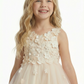 V-Neck Sleeveless Floral Lace Tulle Flower Girl Dress Cute High-Low Gown with Back Bow Detail