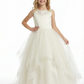 Round Neck Sheer Lace Sleeveless Tulle Flower Girl Dress Cute A-Line Gown with Back Bow & Train