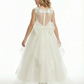Round Neck Sheer Lace Sleeveless Tulle Flower Girl Dress Cute A-Line Gown with Back Bow & Train