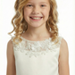 Round Neck Sheer Lace Sleeveless Tulle Flower Girl Dress Cute A-Line Gown with Back Bow & Train