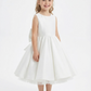 Sleeveless Round Neck Satin Flower Girl Dress A-Line Knee-Length Gown with Cutout Back & Oversized Bow Detail