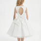 Sleeveless Round Neck Satin Flower Girl Dress A-Line Knee-Length Gown with Cutout Back & Oversized Bow Detail