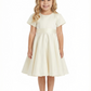 Short-Sleeve Round Neck Satin Flower Girl Gown A-Line Knee-Length Dress with Waist Sash Detail