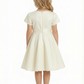 Short-Sleeve Round Neck Satin Flower Girl Gown A-Line Knee-Length Dress with Waist Sash Detail