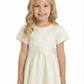 Short-Sleeve Round Neck Satin Flower Girl Gown A-Line Knee-Length Dress with Waist Sash Detail