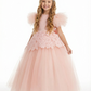 A-Line Round Neck Lace Tulle Flower Girl Dress Cute Puff Sleeve Formal Elegant Flower Tulle Dress for Kids
