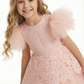A-Line Round Neck Lace Tulle Flower Girl Dress Cute Puff Sleeve Formal Elegant Flower Tulle Dress for Kids