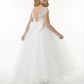 A-Line Round Neck Lace Tulle Flower Girl Dress Open Back Bow Accent Elegant Flower Tulle Dress for Formal Events