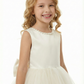 A-Line Round Neck Satin Tulle Flower Girl Dress Pearl Trim Open Back Bow Accent Cute Flower Tulle Dress