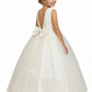 A-Line Round Neck Satin Tulle Flower Girl Dress Pearl Trim Open Back Bow Accent Cute Flower Tulle Dress