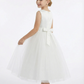 A-Line Round Neck Satin Tulle Flower Girl Dress Pearl Trim Bow Accent Cute Elegant Flower Tulle Dress for Kids