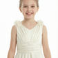 A-Line V-Neck Satin Flower Girl Dress Flower Accent Open Back Ruched Elegant Cute Flowery Dress for Kids