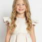 A-Line Round Neck Satin Flower Girl Dress Ruffle Short Sleeve Cute Elegant Flowery Dress for Kids