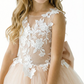 Lace Tulle Flower Girl Dress Floral Embroidery Open Back Bow Accent Cute Elegant Dress