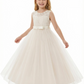 Round Neck Sleeveless A-Line Gown Delicate Lace Top & Tulle Skirt with Bow Belt for Special Occasions