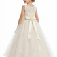 Round Neck Sleeveless A-Line Gown Delicate Lace Top & Tulle Skirt with Bow Belt for Special Occasions