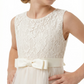 Round Neck Sleeveless A-Line Gown Delicate Lace Top & Tulle Skirt with Bow Belt for Special Occasions
