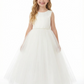 Cute Flower Girl Dress Round Neck Pearl A-Line Tulle Sleeveless Back Bow Formal Event Gown