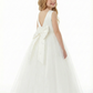 Cute Flower Girl Dress Round Neck Pearl A-Line Tulle Sleeveless Back Bow Formal Event Gown