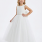 Round Neck A-Line Lace Tulle Sleeveless Back Bow Formal Gown Cute Flower Girl Dress