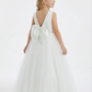 Round Neck A-Line Lace Tulle Sleeveless Back Bow Formal Gown Cute Flower Girl Dress