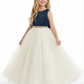 Round Neck A-Line Tulle Sleeveless Back Bow Beaded Formal Gown Flower Girl Dress