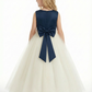 Round Neck A-Line Tulle Sleeveless Back Bow Beaded Formal Gown Flower Girl Dress
