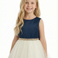 Round Neck A-Line Tulle Sleeveless Back Bow Beaded Formal Gown Flower Girl Dress